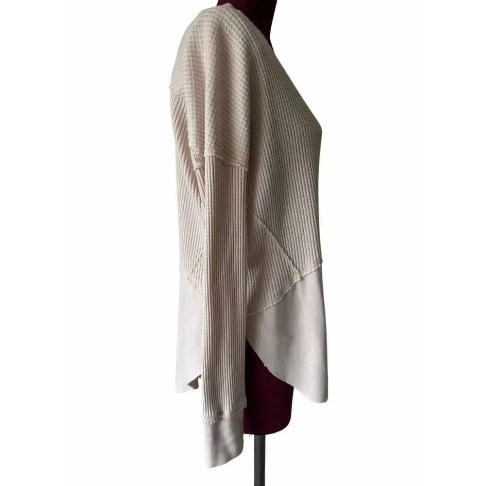 Free‎ People Top Henley Monterey Thermal Long Sleeve Light Pink Cream Small